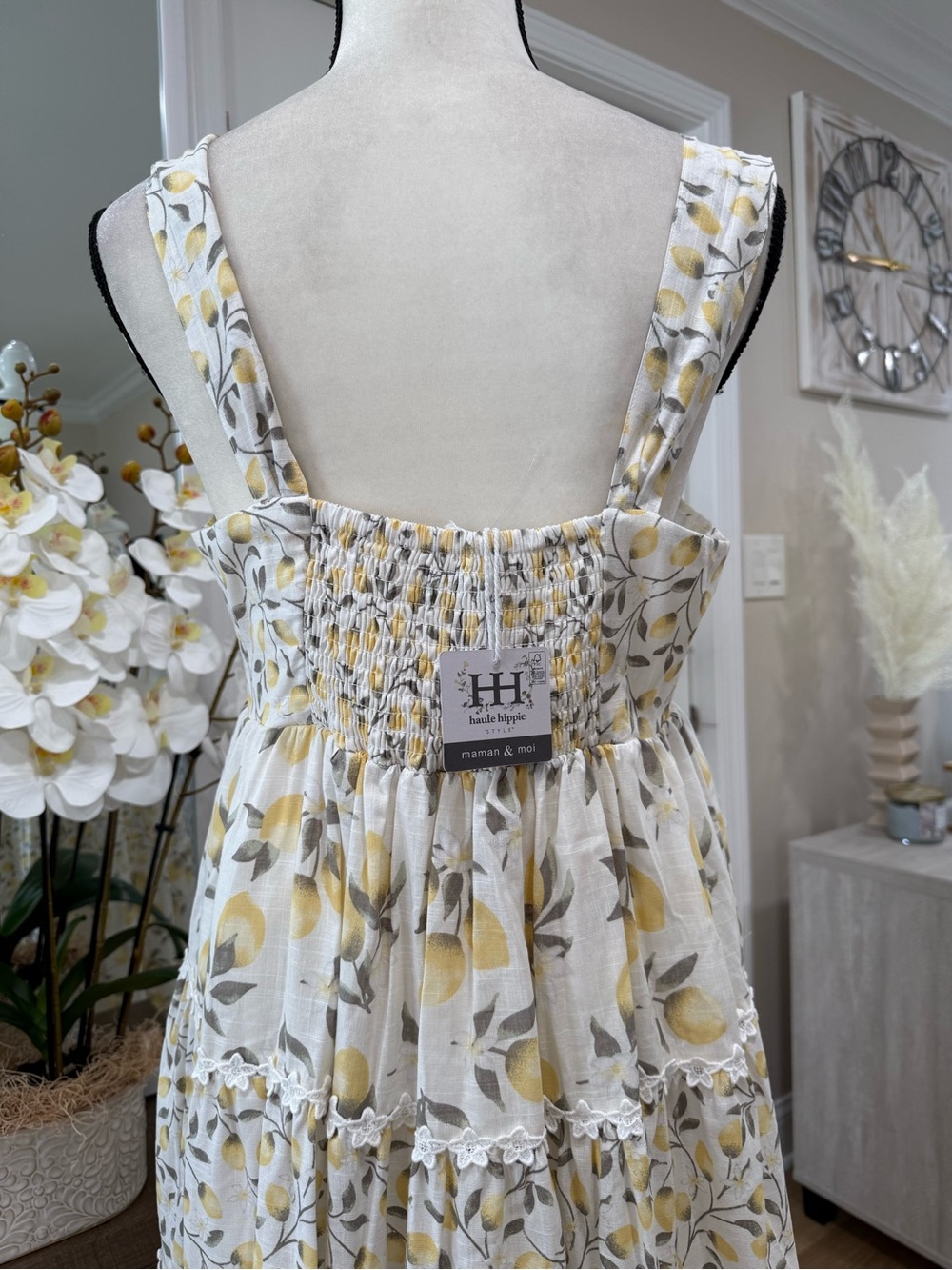 New Dress HAUTE HIPPIE Lemon Print Tiered Midi Sundress Sz.12 Cotton Party - Picture 8 of 14